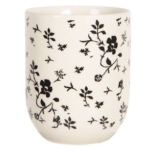Porcelánový kalíšek na čaj s černými kvítky - ∅ 6*8 cm / 0, 1L 6CEMU0081 obraz