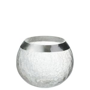 Transparentní skleněný kulatý svicen na čajovou svíčku se stříbrným zdobením - Ø 15*12 cm 65145 obraz