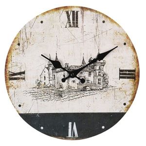 Vintage nástěnné hodiny se zámkem a patinou – Ø 30*3 cm / 1*AA 6KL0599 obraz