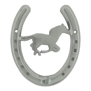 Stříbrný nástěnný háček ve tvaru podkovy s jezdcem na koni - 13*10cm EHHRHS obraz