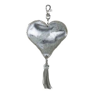 Klíčenka šedo stříbrné srdce s třásní z hovězí kůže - 10*10*5cm IVSHKZW obraz