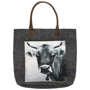 Černá bavlněná kabelka švýcarská kráva - 49*42*10cm GKTSZW obraz