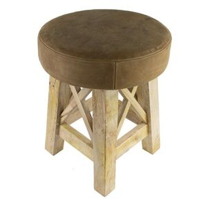 Dřevěná kulatá stolička s koženým sedákem - Ø 35*35cm OMKXVBR obraz