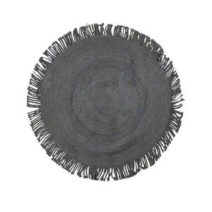 Černý jutový koberec s třásněmi Fringi - Ø120*1cm DEJMRDZF120 obraz