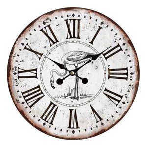 Vintage hodiny s římskými číslicemi a plameňákem – Ø 34*1 cm / 1*AA 6KL0643 obraz