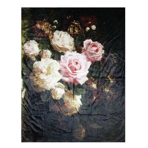 Černý plyšový pléd /přehoz s květy Vintage - 130*170 cm KT060.099 obraz