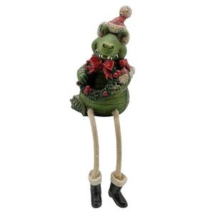 Vánoční dekorativní soška krokodýla s čepicí a vánočním věncem - 7*7*12 cm 6PR2736 obraz