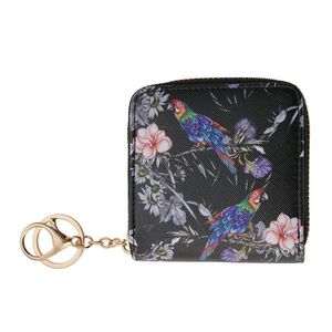 Malá černá peněženka s květy a papoušky Papagay - 10*10 cm MLSBS0043-28 obraz