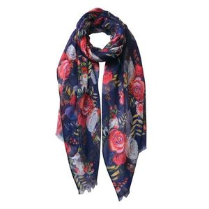 Modrý šátek s barevnými květy - 70*180 cm MLSC0437BL obraz