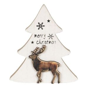 Dřevěná dekorace vánoční stromeček s jelenem - 16*2*14 cm 6H1895 obraz
