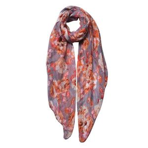 Šedý šátek s barevnými květy - 80*180 cm MLSC0447G obraz