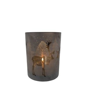 Bronzový skleněný svícen s jelenem - Ø 7 *8cm XMWLHBGZS obraz