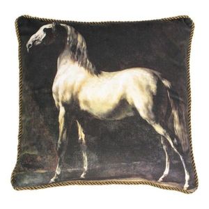 Sametový polštář s bílým koněm - 45*45*10cm DCKKSPW obraz