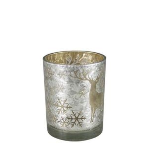 Skleněný svícen na čajovou svíčku s jelenem - Ø 7*8cm XMWLHWGS obraz