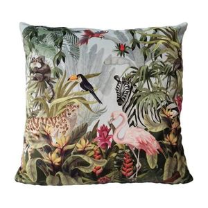 Sametový polštář s plameňákem Jungle Flamingo - 45*45*10cm DCKSFJF obraz