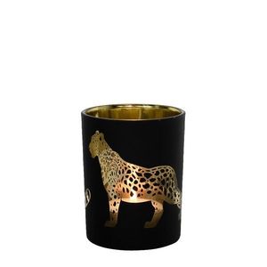Černo zlatý skleněný svícen s jaguárem S - 7*7*8cm XMWLJZS obraz