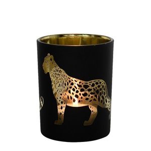 Černo zlatý skleněný svícen s jaguárem L - 10*10*12cm XMWLJZL obraz
