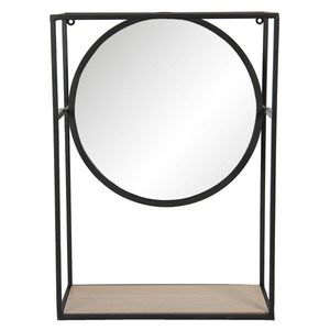 Zrcadlo v černém kovovém rámu s dřevěnou policí - 36*15*50 cm 62S213 obraz