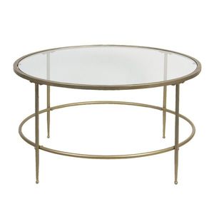 Zlatý kovový konferenční stolek se skleněnou deskou Akantha – Ø 85*46 cm 50470 obraz