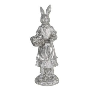 Stříbrná dekorace králíka s košíkem s vajíčky Métallique - 13*12*34 cm 6PR3093ZI obraz