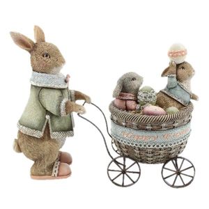 Dekorace králík s vozíčkem a králíčky - 21*8*11 cm 6PR2334 obraz