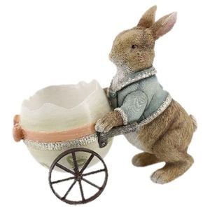 Dekorace králík s vozíkem ze skořápky - 16*9*14 cm 6PR2335 obraz