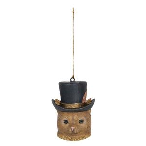 Závěsná dekorace hlava kočky s kloboukem - 6*6*8 cm 6PR3104 obraz