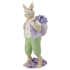 Velikonoční dekorace králíka nesoucího fialky - 11*10*27 cm 6PR3125 obraz