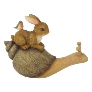 Dekorace ležící králík s ptáčkem na šnekovi - 15*6*11 cm 6PR3246 obraz