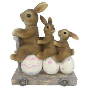 Dekorace rodinky králíků na vozíčku - 11*4*12 cm 6PR3251 obraz