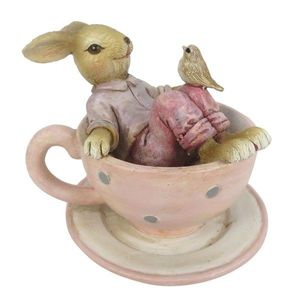Dekorace králíka sedícího v čajovém šálku - 10*8*8 cm 6PR3328 obraz