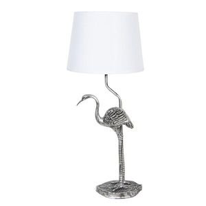 Stříbrná stolní lampa s dekorací plameňáka a bílým stínidlem – Ø 25*58 cm / E27 6LMC0028 obraz