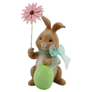 Velikonoční dekorace králíka s růžovou květinou - 9*9*17 cm 6PR3132 obraz