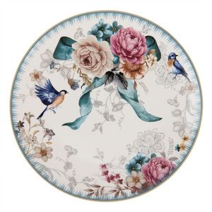 Dezertní talířek s motivem květin a ptáčka Pivoine - Ø 20*2 cm PIRDP obraz