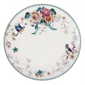 Jídelní talíř s motivem květin a ptáčka Pivoine - Ø 26*2 cm PIRFP obraz