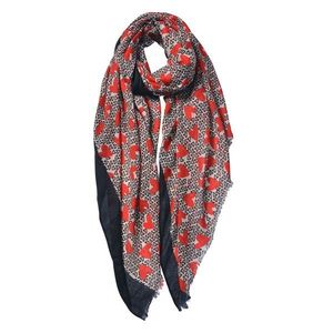 Černo béžový šátek s červenými srdíčky - 80*180 cm JZSC0545R obraz