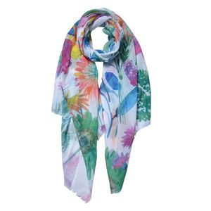 Šedý šátek s barevným potiskem květin - 70*180 cm JZSC0547GR obraz