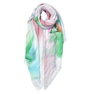 Růžovo modro zelený žíhaný šátek s potiskem - 80*180 cm JZSC0571 obraz