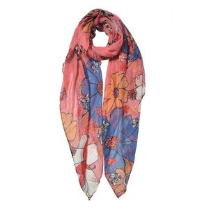 Růžový šátek s barevnými květa - 85*180 cm JZSC0593P obraz
