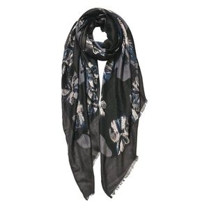 Tmavě šedý šátek s květy - 85*180 cm JZSC0597G obraz