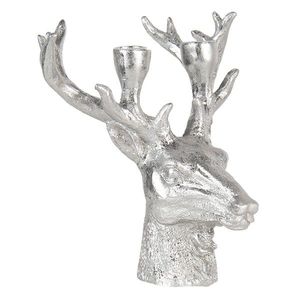 Stříbrný svícen hlava jelena s patinou - 22*21*24 cm 6PR3441ZI obraz