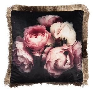 Černý polštář s růžemi a třásněmi - 45*45 cm KG023.093 obraz