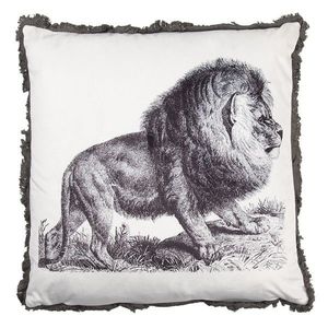Bílo šedý polštář se lvem a třásněmi - 45*45 cm KG023.097 obraz