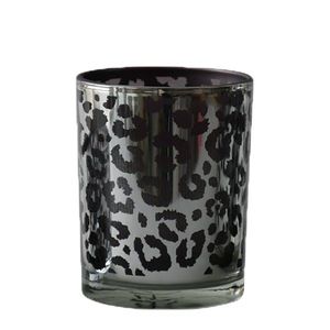Stříbrný skleněný svícen Leo s motivem leoparda - 10*10*12, 5cm XMWLZLM obraz