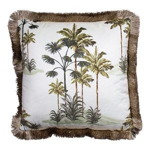 Sametový krémový polštář s palmami a třásňovitým okrajem - 45*45*10cm DCFGFPW obraz