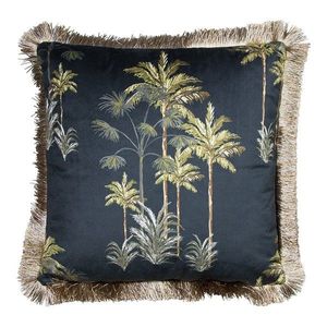 Černý sametový polštář s palmami a třásňovitým lemem - 45*45*10cm DCFGFPZ obraz