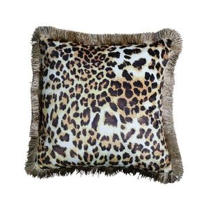 Sametový polštář s motivem leopardí kůže a zlatými třásněmi - 45*45*10cm DCKSLZW obraz