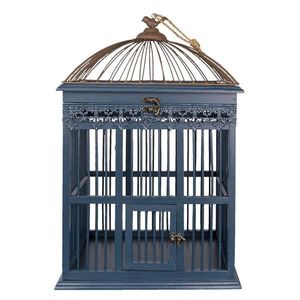 Dřevěná dekorativní klec na ptáčky s ptáčkem na víku - 40*32*60 cm 5H0492 obraz