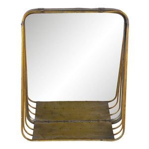 Zlaté čtvercové zrcadlo v kovovém rámu s dřevěnou poličkou Gold - 26*11*32 cm 62S220 obraz