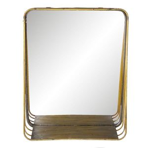 Zlaté retro zrcadlo v kovovém rámu s dřevěnou poličkou Gold - 34*11*42 cm 62S221 obraz
